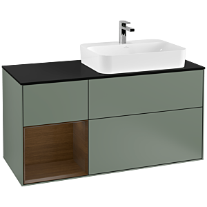 Villeroy et Boch Finion Villeroy et Boch F392GNGM 120cm, plaque de finition noir mat, étagère gauche placage noyer, Olive Matt Lacquer