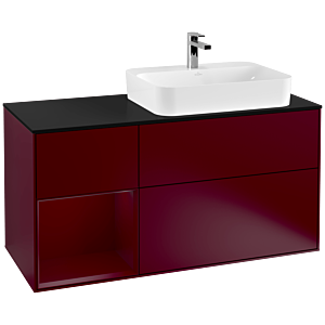 Villeroy und Boch Finion Waschtischunterschrank F392HBHB 120cm, Abdeckplatte black matt, Regal links Peony, Peony Matt