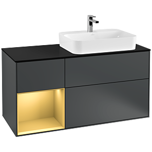 Villeroy et Boch Finion Villeroy et Boch F392HFHG 120cm, plaque de finition noir mat, étagère gauche or mat, Midnight Blue Matt Lacquer