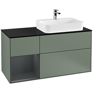 Villeroy et Boch Finion Villeroy et Boch F392HGGM 120cm, plaque de finition noir mat, étagère gauche Midnight Blue Matt Lacquer , Olive Matt Lacquer