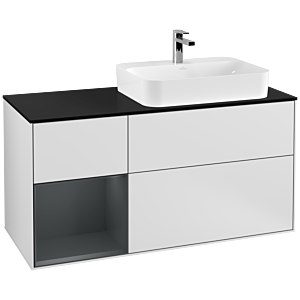 Villeroy und Boch Finion Waschtischunterschrank F392HGMT 120cm, Abdeckplatte black matt, Regal links Midnight Blue Matt Lacquer, White matt lacquer
