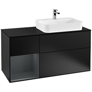 Villeroy und Boch Finion Waschtischunterschrank F392HGPD 120cm, Abdeckplatte black matt, Regal links Midnight Blue Matt Lacquer, Black matt lacquer