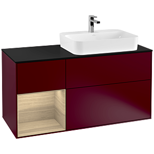 Villeroy und Boch Finion Waschtischunterschrank F392PCHB 120cm, Abdeckplatte black matt, Regal links Oak Veneer, Peony Matt
