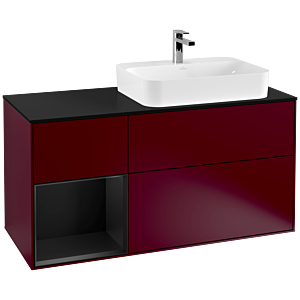 Villeroy und Boch Finion Waschtischunterschrank F392PDHB 120cm, Abdeckplatte black matt, Regal links Black matt lacquer, Peony Matt