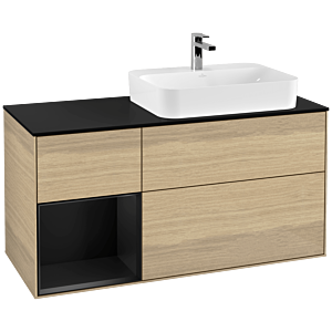 Villeroy und Boch Finion Waschtischunterschrank F392PDPC 120cm, Abdeckplatte black matt, Regal links Black matt lacquer, Oak Veneer