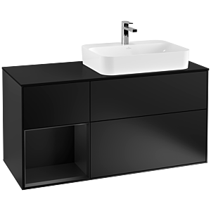 Villeroy und Boch Finion Waschtischunterschrank F392PDPD 120cm, Abdeckplatte black matt, Regal links Black matt lacquer, Black matt lacquer