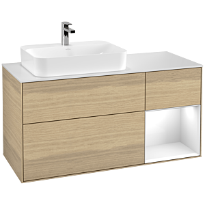 Villeroy and Boch Finion Villeroy and Boch Finion F401GFPC 120cm, cover plate matt white, shelf on the right Glossy white lacquer, Oak Veneer