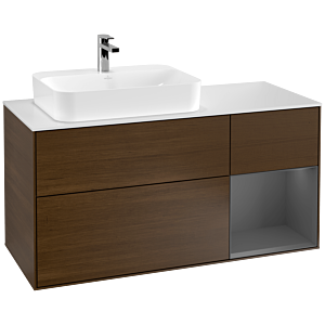 Villeroy and Boch Finion Villeroy and Boch Finion F401GKGN 120cm, cover plate matt white, shelf on the right anthracite matt, walnut veneer