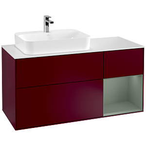 Villeroy und Boch Finion Waschtischunterschrank F401GMHB 120cm, Abdeckplatte white matt, Regal rechts Olive Matt Lacquer, Peony Matt