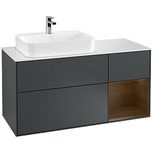Villeroy and Boch Finion Villeroy and Boch Finion F401GNHG 120cm, cover plate matt white, shelf right Walnut veneer, Midnight Blue Matt Lacquer