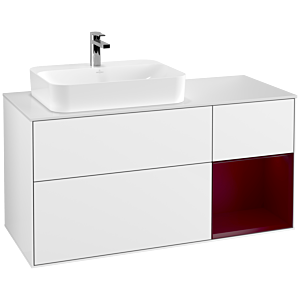 Villeroy et Boch Finion Villeroy et Boch F401HBGF 120cm, plaque de finition blanc mat, étagère à droite Peony , laqué blanc brillant
