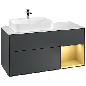 Villeroy et Boch Finion Villeroy et Boch F401HFHG 120cm, plaque de recouvrement blanc mat, étagère droite or mat, Midnight Blue Matt Lacquer