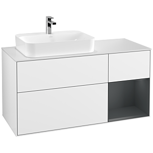 Villeroy and Boch Finion Villeroy and Boch Finion F401HGGF 120cm, cover plate matt white, shelf on the right Midnight Blue Matt Lacquer , glossy white lacquer