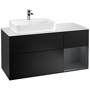 Villeroy und Boch Finion Waschtischunterschrank F401HGPD 120cm, Abdeckplatte white matt, Regal rechts Midnight Blue Matt Lacquer, Black matt lacquer