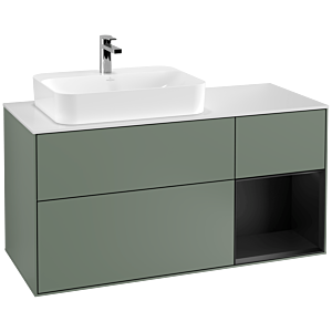 Villeroy et Boch Finion Villeroy et Boch F401PDGM 120cm, couvercle blanc mat, étagère à droite laqué noir mat, Olive Matt Lacquer