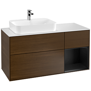 Villeroy and Boch Finion Villeroy and Boch Finion F401PDGN 120cm, cover plate white matt, shelf on the right black matt lacquer, walnut veneer