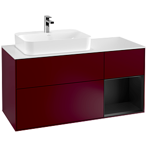 Villeroy und Boch Finion Waschtischunterschrank F401PDHB 120cm, Abdeckplatte white matt, Regal rechts Black matt lacquer, Peony Matt