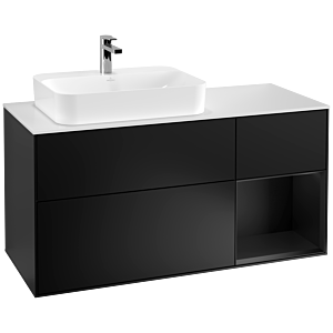 Villeroy und Boch Finion Waschtischunterschrank F401PDPD 120cm, Abdeckplatte white matt, Regal rechts Black matt lacquer, Black matt lacquer