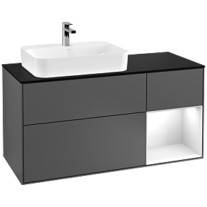 Villeroy and Boch Finion Villeroy and Boch Finion F402GFGK 120cm, cover plate black matt, shelf on the right glossy white lacquer, anthracite matt