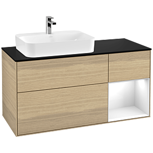 Villeroy and Boch Finion Villeroy and Boch Finion F402GFPC 120cm, cover plate black matt, shelf right Glossy white lacquer, Oak Veneer