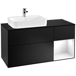 Villeroy et Boch Finion Villeroy et Boch F402GFPD 120cm, couvercle noir mat, étagère à droite laqué blanc brillant, laqué noir mat