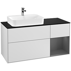 Villeroy et Boch Finion Villeroy et Boch F402GKMT 120cm, plaque de finition noir mat, étagère droite anthracite mat, blanc laqué mat