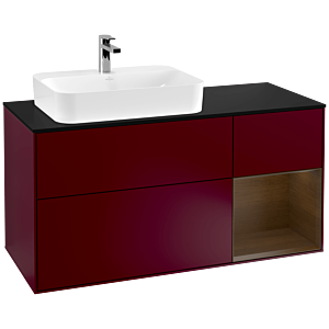 Villeroy und Boch Finion Waschtischunterschrank F402GNHB 120cm, Abdeckplatte black matt, Regal rechts Walnut veneer, Peony Matt