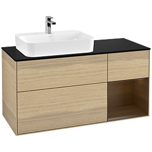 Villeroy und Boch Finion Waschtischunterschrank F402GNPC 120cm, Abdeckplatte black matt, Regal rechts Walnut veneer, Oak Veneer