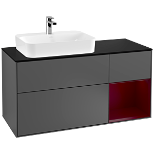 Villeroy et Boch Finion Villeroy et Boch F402HBGK 120cm, plaque de finition noir mat, étagère à droite Peony , anthracite mat