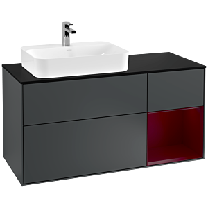 Villeroy et Boch Finion Villeroy et Boch F402HBHG 120cm, plaque de finition noir mat, étagère à droite Peony , Midnight Blue Matt Lacquer