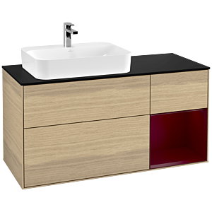 Villeroy et Boch Finion Villeroy et Boch F402HBPC 120cm, couvercle noir mat, étagère à droite Peony , Oak Veneer