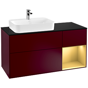 Villeroy und Boch Finion Waschtischunterschrank F402HFHB 120cm, Abdeckplatte black matt, Regal rechts Gold matt, Peony Matt