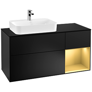 Villeroy und Boch Finion Waschtischunterschrank F402HFPD 120cm, Abdeckplatte black matt, Regal rechts Gold matt, Black matt lacquer