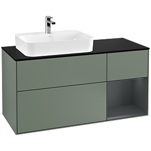 Villeroy und Boch Finion Waschtischunterschrank F402HGGM 120cm, Abdeckplatte black matt, Regal rechts Midnight Blue Matt Lacquer, Olive Matt Lacquer