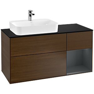 Villeroy und Boch Finion Waschtischunterschrank F402HGGN 120cm, Abdeckplatte black matt, Regal rechts Midnight Blue Matt Lacquer, Walnut veneer