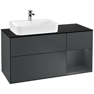 Villeroy und Boch Finion Waschtischunterschrank F402HGHG 120cm, Abdeckplatte black matt, Regal rechts Midnight Blue Matt Lacquer, Midnight Blue Matt Lacquer