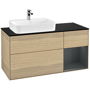 Villeroy et Boch Finion Villeroy et Boch F402HGPC 120cm, plaque de finition noir mat, étagère à droite Midnight Blue Matt Lacquer , Oak Veneer