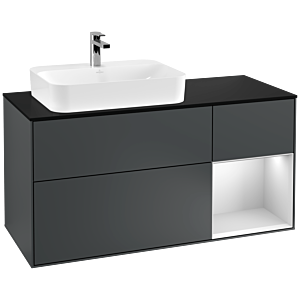 Villeroy und Boch Finion Waschtischunterschrank F402MTHG 120cm, Abdeckplatte black matt, Regal rechts White matt lacquer, Midnight Blue Matt Lacquer