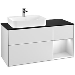 Villeroy et Boch Finion Villeroy et Boch F402MTMT 120cm, plaque de finition noir mat, étagère à droite laqué blanc mat, laqué blanc mat