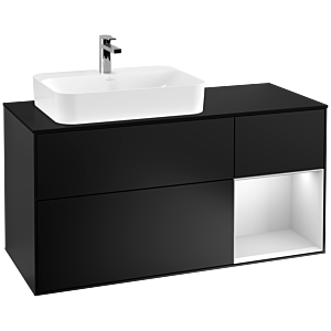 Villeroy und Boch Finion Waschtischunterschrank F402MTPD 120cm, Abdeckplatte black matt, Regal rechts White matt lacquer, Black matt lacquer