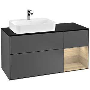Villeroy und Boch Finion Waschtischunterschrank F402PCGK 120cm, Abdeckplatte black matt, Regal rechts Oak Veneer, Anthracite matt
