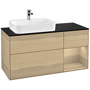Villeroy und Boch Finion Waschtischunterschrank F402PCPC 120cm, Abdeckplatte black matt, Regal rechts Oak Veneer, Oak Veneer