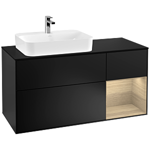 Villeroy und Boch Finion Waschtischunterschrank F402PCPD 120cm, Abdeckplatte black matt, Regal rechts Oak Veneer, Black matt lacquer