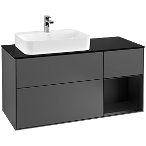 Villeroy und Boch Finion Waschtischunterschrank F402PDGK 120cm, Abdeckplatte black matt, Regal rechts Black matt lacquer, Anthracite matt
