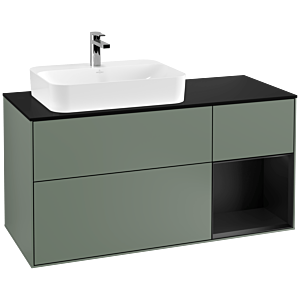 Villeroy und Boch Finion Waschtischunterschrank F402PDGM 120cm, Abdeckplatte black matt, Regal rechts Black matt lacquer, Olive Matt Lacquer