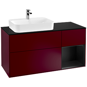 Villeroy und Boch Finion Waschtischunterschrank F402PDHB 120cm, Abdeckplatte black matt, Regal rechts Black matt lacquer, Peony Matt