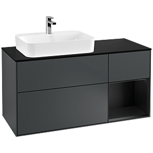 Villeroy et Boch Finion Villeroy et Boch F402PDHG 120cm, plaque de finition noir mat, étagère à droite laqué noir mat, Midnight Blue Matt Lacquer