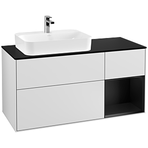Villeroy und Boch Finion Waschtischunterschrank F402PDMT 120cm, Abdeckplatte black matt, Regal rechts Black matt lacquer, White matt lacquer