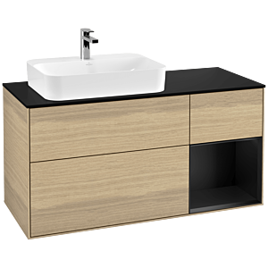 Villeroy und Boch Finion Waschtischunterschrank F402PDPC 120cm, Abdeckplatte black matt, Regal rechts Black matt lacquer, Oak Veneer