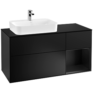 Villeroy und Boch Finion Waschtischunterschrank F402PDPD 120cm, Abdeckplatte black matt, Regal rechts Black matt lacquer, Black matt lacquer